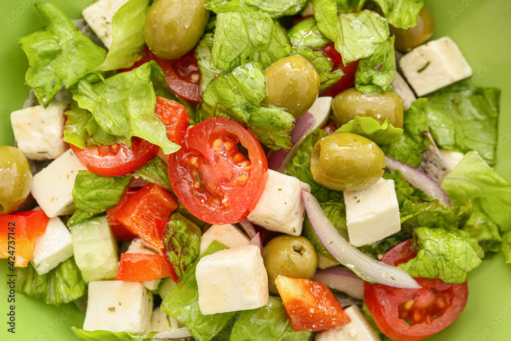 Tasty fresh Greek salad, closeup