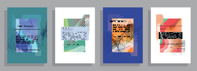 Covers templates set with graphic geometric elements. Applicable for brochures, posters, covers and banners. Vector illustrations.
