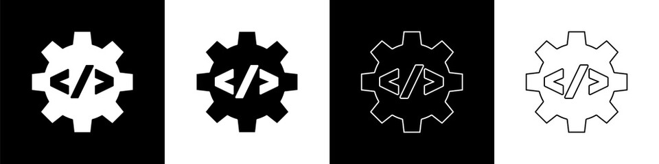 Set Web design and front end development icon isolated on black and white background. Vector