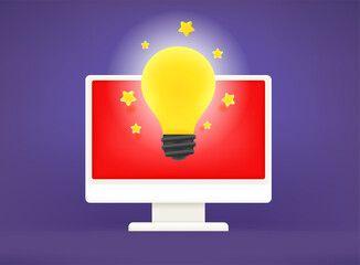 Poster - Lightbulb with computer. Good idea concept