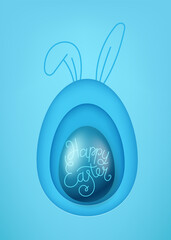 Poster - Happy Easter vector greeting card with papercut style