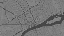 Grey Vector Background Map, Detroit City Area Streets And Water Cartography Illustration.