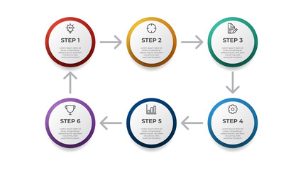 6 looping points of steps diagram layout, business infographic element template vector
