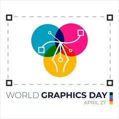 Poster - world graphics day text effect with multi-colour shade vector, creative pen illustration, graphics d