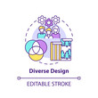© bsd studio - Diverse design concept icon. Workspace trend idea thin line illustration. Different approach for unique personalities, tastes. Workstyles. Vector isolated outline RGB color drawing. Editable stroke