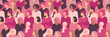Multinational beauty seamless pattern. Different ethnicity women: African, Asian, Chinese, European, Latin American, Arab. Women's struggle for freedom, independence, equality.