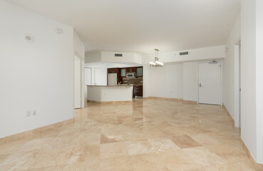 Open Vacant home with travertine stone floors flooring