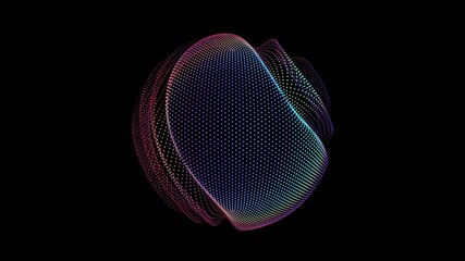 Poster - looped distortion waves on abstract sphere of particles. digital data splash of spherical point arra
