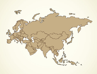 Poster - Eurasia. Continent with the contours of the countries. Vector drawing