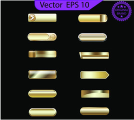 Wall Mural - Blank Elegant Golden Buttons. Set of glass gold buttons and sliders, web icons of different forms. Gradient mesh. Button set color gold glossy. EPS 10
