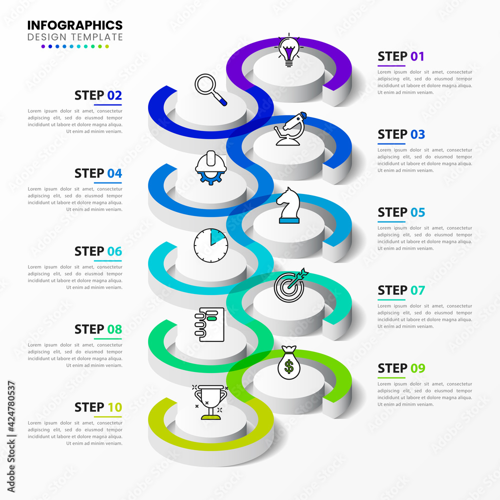 Infographic design template. Timeline concept with 10 steps Stock ...
