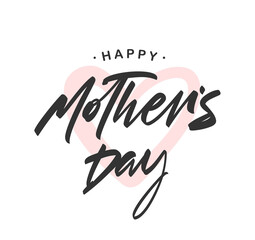 Wall Mural - vector illustration: handwritten brush lettering of happy mother's day on pink heart background