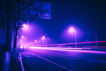 Bridges-Long Exposure-In the Haze-Cyberpunk Style-traffic flow