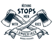 Logo, Emblem With Sharp Axe Of Lumberjack And Axeman. Hatchet Or Ax For Woodworker And Logger. Chop Tool For Print Design