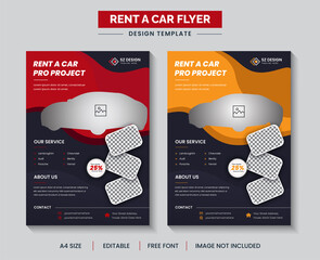 Wall Mural - Rent car flyer template design editable square web banner premium vector