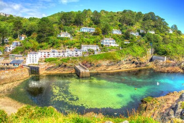 Canvas Print - Cornwall coast beautiful scene Polperro in bright colourful HDR England UK