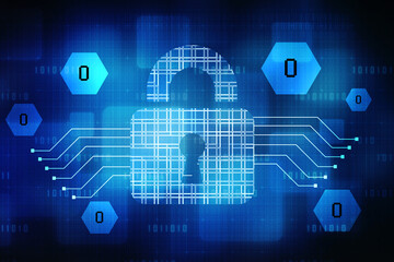 2d illustration safety concept: closed padlock on digital background
