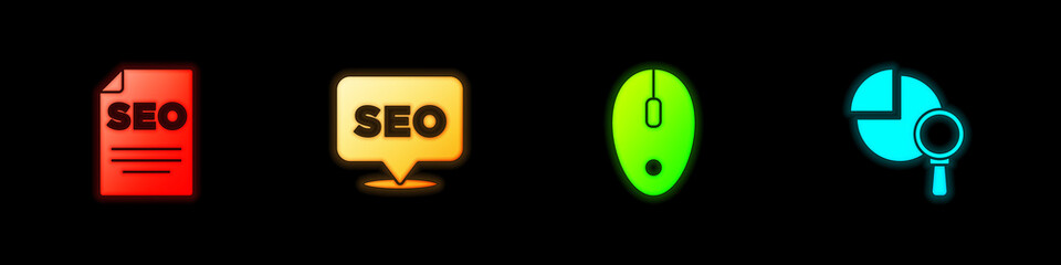 Poster - Set SEO optimization, , Computer mouse and Magnifying glass and analysis icon. Vector