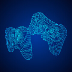 Game controller or gamepad for videogames. Wireframe low poly mesh vector illustration.