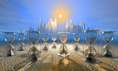 3d rendering sand glass fantasy landscape image