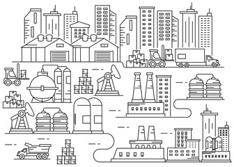 Wall Mural - Illustration Industry City line art vector