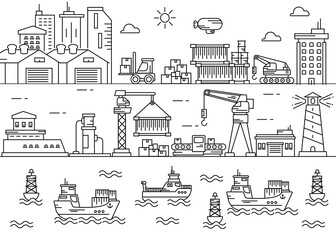 Wall Mural - Line art vector Seaport Industry Area Illustration