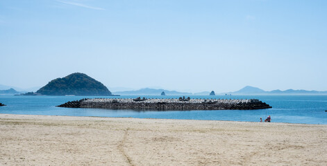 Wall Mural - beautiful beach at roadside station kazahaya-no-sato fuwari - matsuyama, ehime prefecture, japan