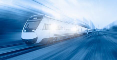 Sticker - High speed train runs on rail tracks - Train in motion