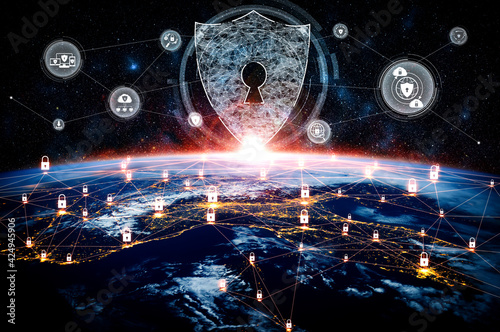 Obraz Dibond Cyber security technology and online data protection in innovative perception . Concept of technology for security of data storage used by global business network server to secure cyber information .