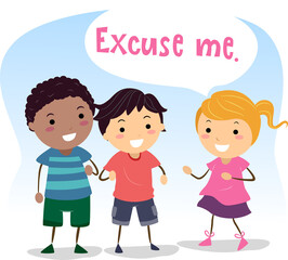 Stickman Kids Social Skills Say Excuse Me