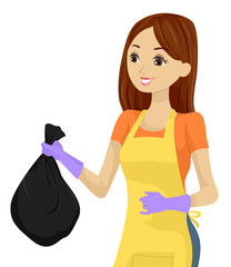 Sticker - Teen Girl Apron Gloves Garbage Bag Illustration