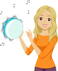 Poster - Teen Girl Play Tambourine Illustration