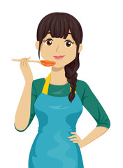 Sticker - Teen Girl Taste Cooking Apron Illustration