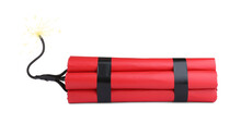 Dynamite Bomb With Lit Fuse On White Background
