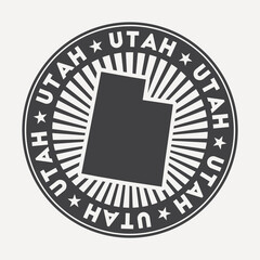 Wall Mural - Utah round logo. Vintage travel badge with the circular name and map of us state, vector illustration. Can be used as insignia, logotype, label, sticker or badge of the Utah.