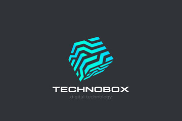 Fototapete - box logo cube abstract design virtual realitytechnology vector template linear style. neural network