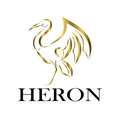 Wall Mural - Gold Line art vector logo of heron that is standing.	