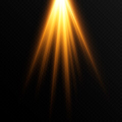 Vector golden light. Sun, sun rays, dawn, star, flare png. Golden Star. Golden flash png. Vector image.