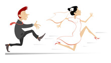 Married Wedding Couple. Bride Runs Away From The Bridegroom Illustration.
Upset Bridegroom Trying To Catch Up A Runaway Bride Isolated On White

