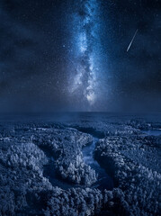 Wall Mural - milky way over curvy river at night. wildlife in poland