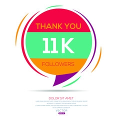 Creative Thank you (11k, 11000) followers celebration template design for social network and follower ,Vector illustration.