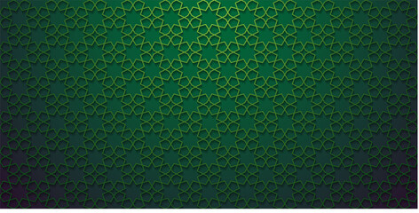 Wall Mural - Islamic Background Vector - Abstract Geometric Pattern Ornament Background For Moslem Ramadan Kareem, Eid Mubarak and Another Moslem Celebration Day Green Dark Gradient Color Banner Template Backdrop 