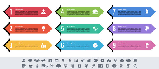 Wall Mural - Infographic design business concept vector illustration with 9 steps or options or processes represent work flow or diagram or web button banner