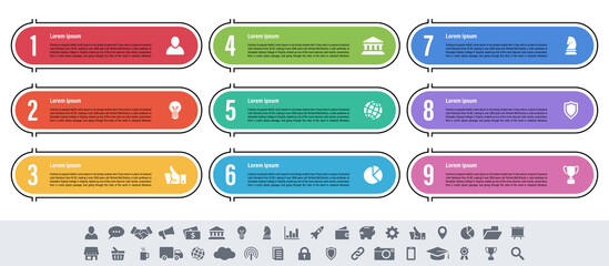 Wall Mural - Infographic design business concept vector illustration with 9 steps or options or processes represent work flow or diagram or web button banner