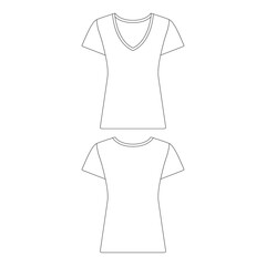 Wall Mural - Template slim fit v-neck t-shirt women vector illustration flat sketch design outline