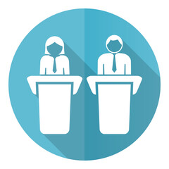Poster - Debate, business presentation blue icon, flat design vector illustration in eps 10 for webdesign and mobile applications