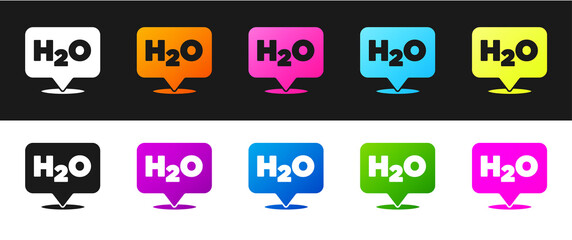 Sticker - Set Chemical formula for water drops H2O shaped icon isolated on black and white background. Vector