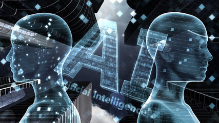 Smart City Artificial intelligence Network Technology 3D illustration