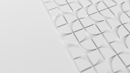 Poster - Modern white background with swiss styled semicircular 3d elements pattern. Minimal light background with shallow DOF. 3d render illustration