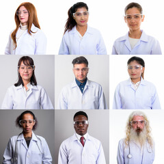 Sticker - Collage of doctors and healthcare workers looking at camera shot in studio